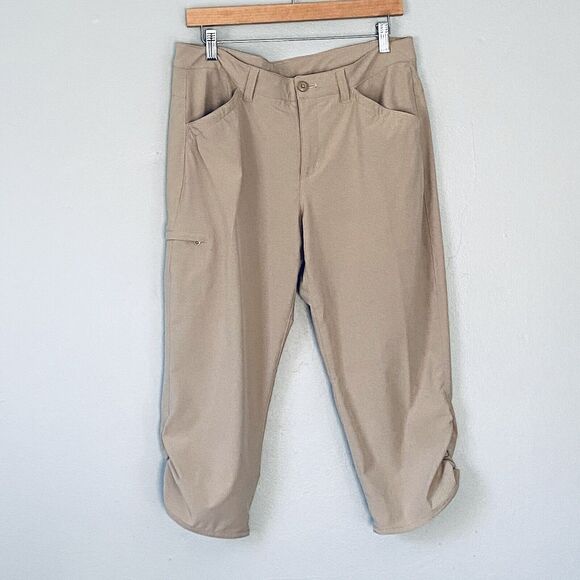 Eddie Bauer Pants Size 12 Tan Cropped Ruched Hiking Outdoor Gorpcore Ankle - Picture 1 of 8